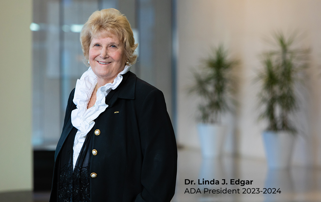 A photograph of the ADA president 2023-present, Linda Edgar