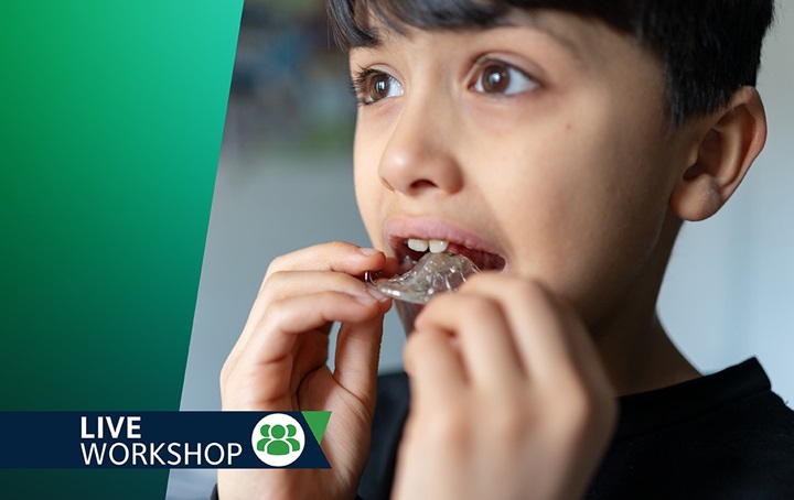 Child inserting a mouth guard representative of the ADA Children's Airway Event