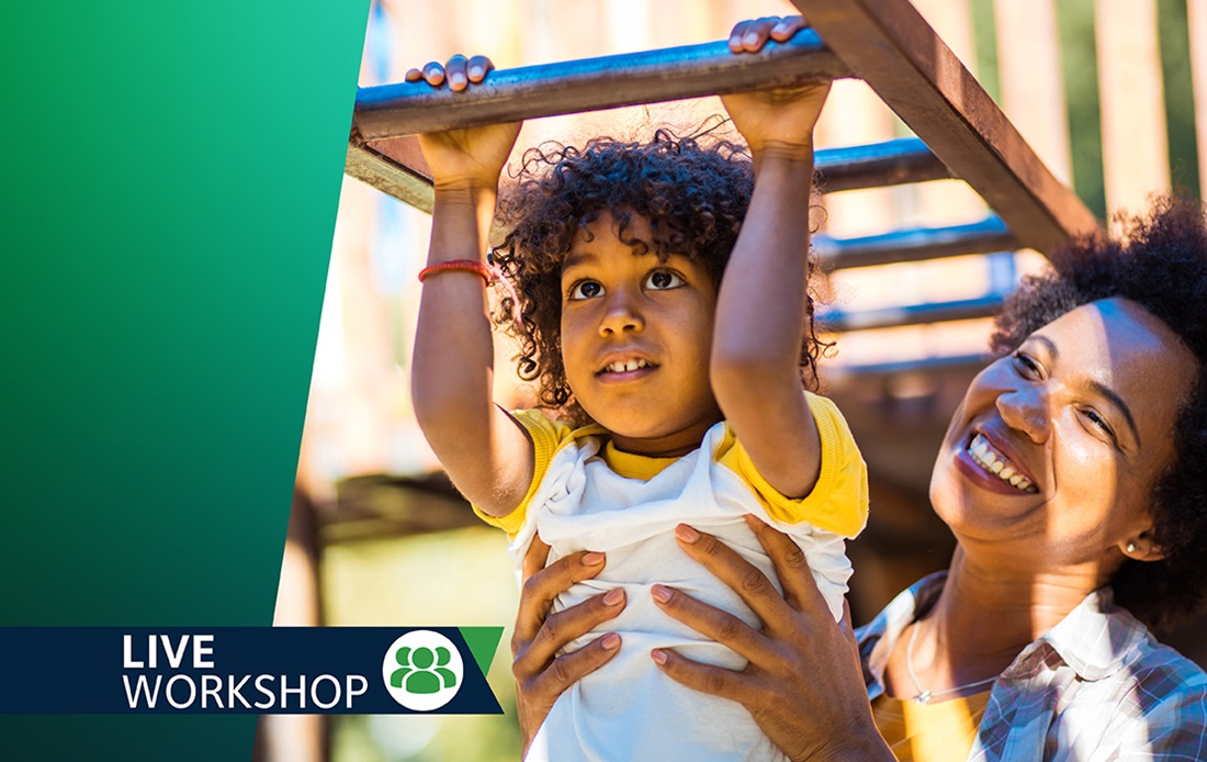 Active kid playing on monkey bars with mother, representative of the ADA Children's Airway Event