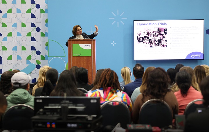 Speaker in front of an audience