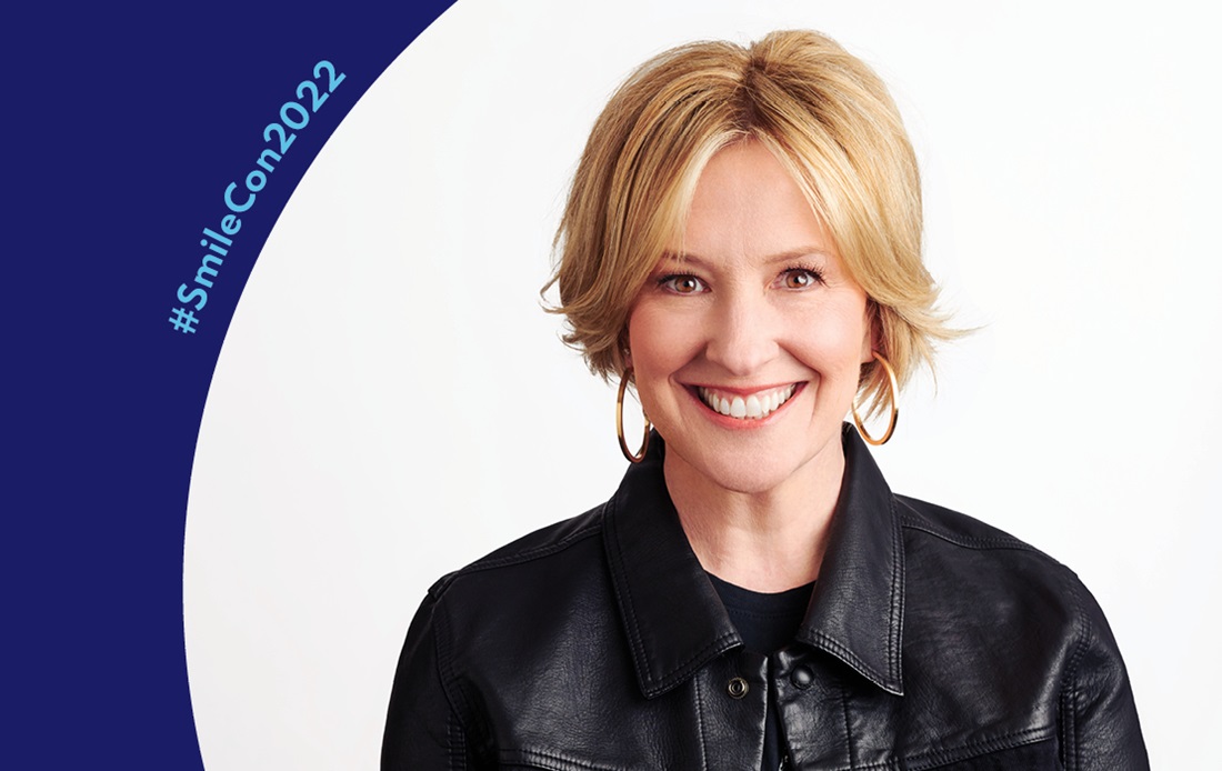 A photograph of Dr. Brené Brown that reads hashtag Smilecon2022.