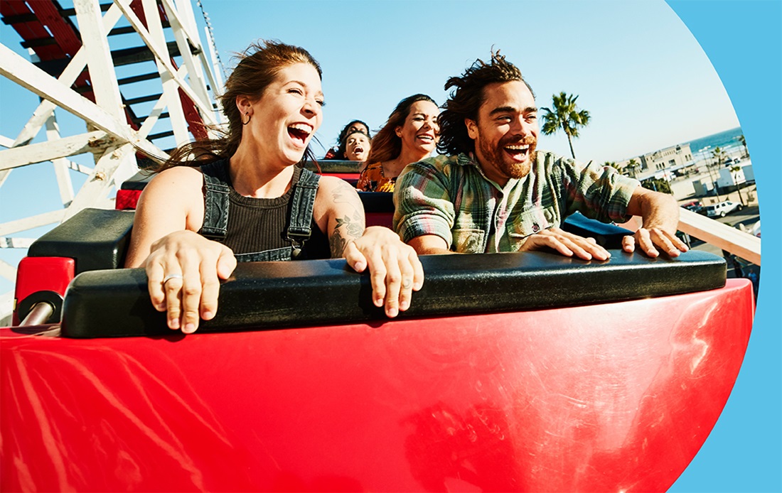 Family riding rollercoaster