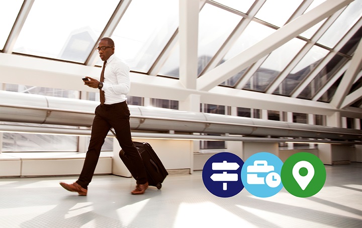 Traveler walking through airport