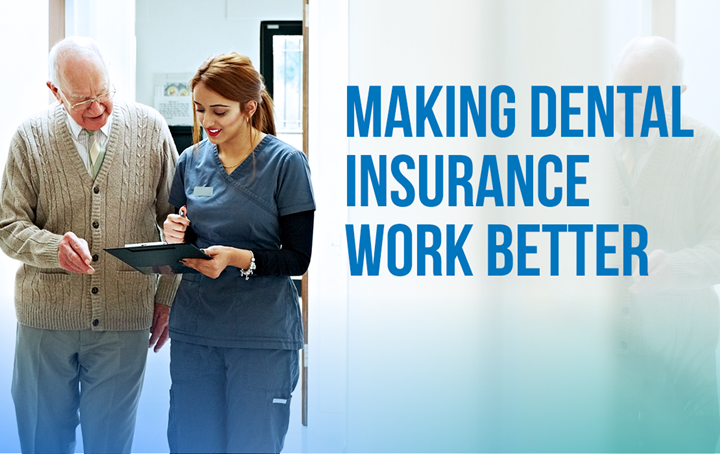 Dental assistant talking to elderly gentleman - Making dental insurance work better