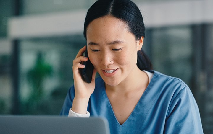 Dental assistant on the phone