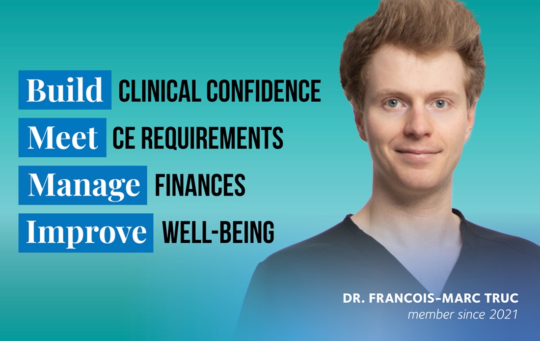 A photograph of Dr. Francois-Marc Truc that reads, "Build Clinical Confidence, Meet CE Requirements, Manage Finances, Improve Well-Being".