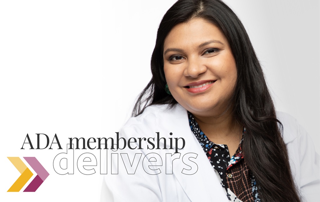 ADA Membership Delivers with image of a female member dentists