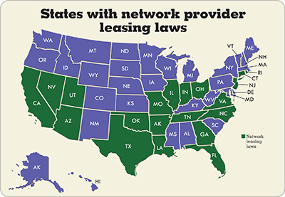 Image of states with network provider leasing laws