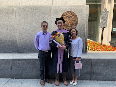 Photo of Dr. Dan Yang and his parents at University of Maryland Dental School graduation