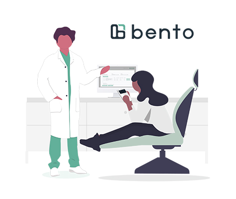 Bento logo with illustration of a patient and a dentist.