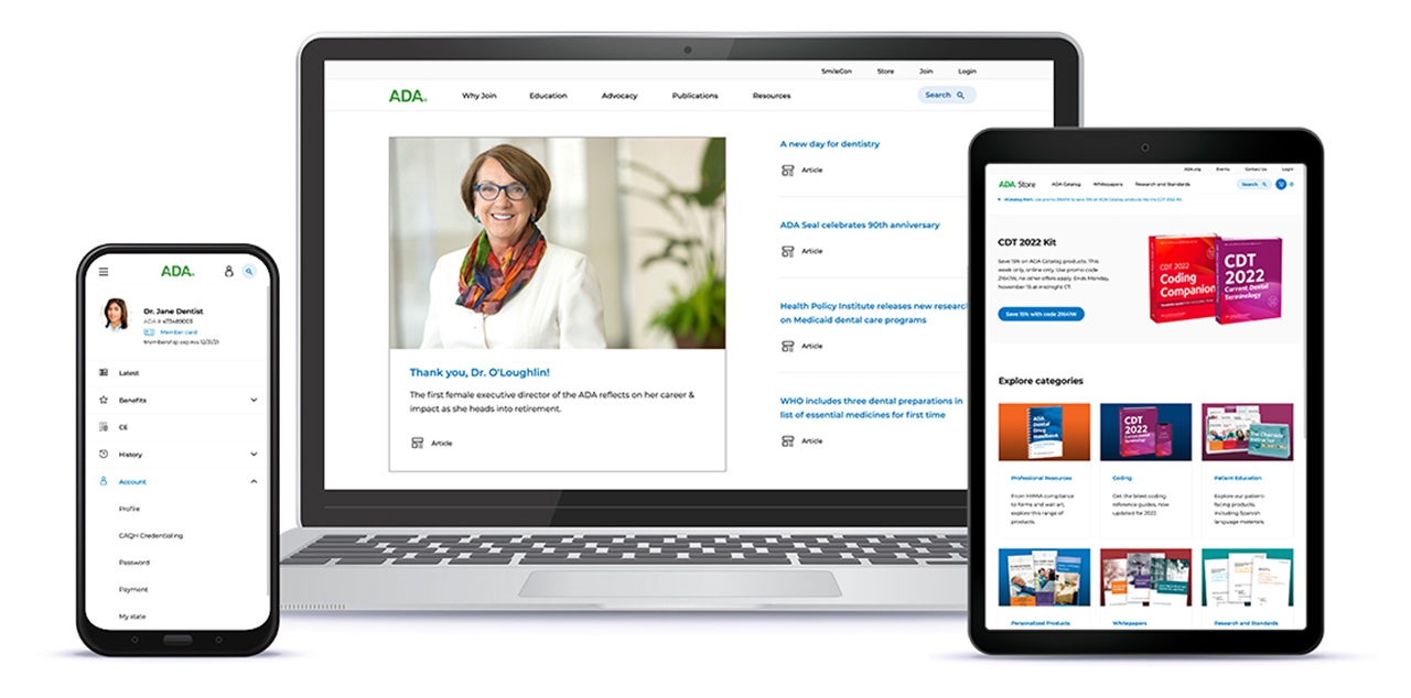 Images of redesigned ADA.org for different devices
