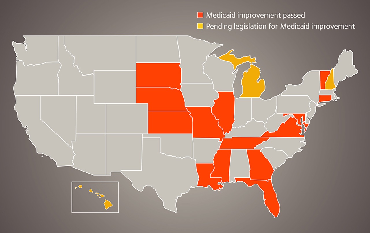 2022 Map indicating state advocacy wins