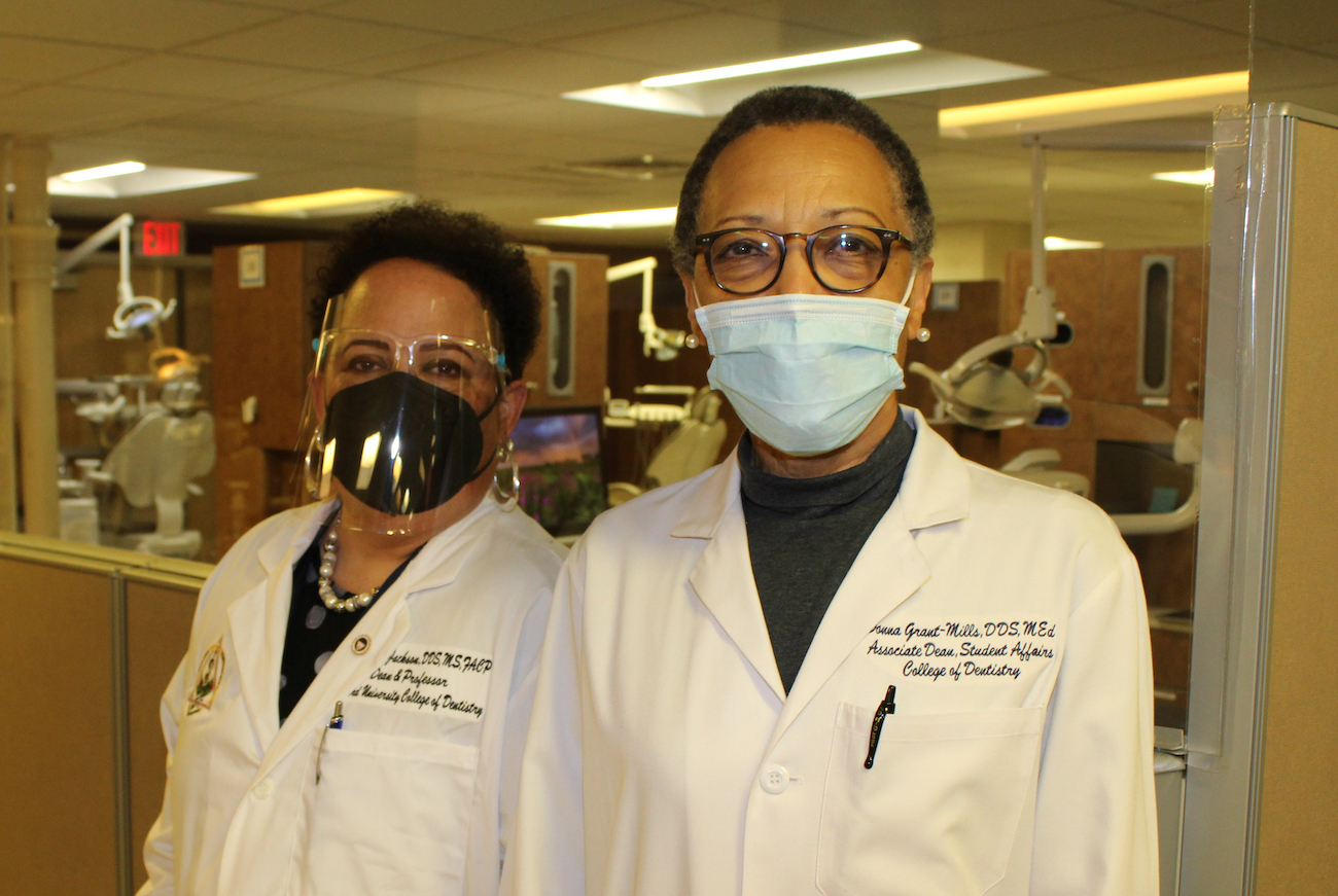 Photo of Howard Dean Andrea Jackson, D.D.S., and Associate Dean Donna Grant-Mills, D.D.S., from the school's 2021 GKAS event.