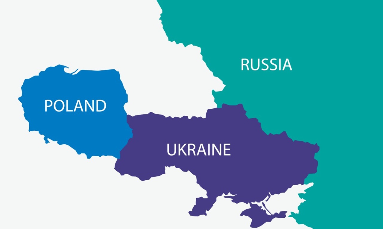 Map of Ukraine, Poland, Russia