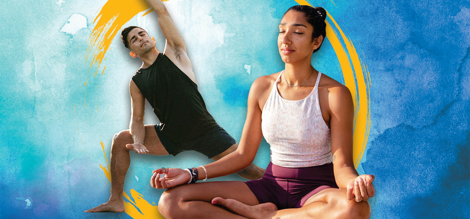 Illustration with Drs. Barrera and Kamodia Barto doing yoga