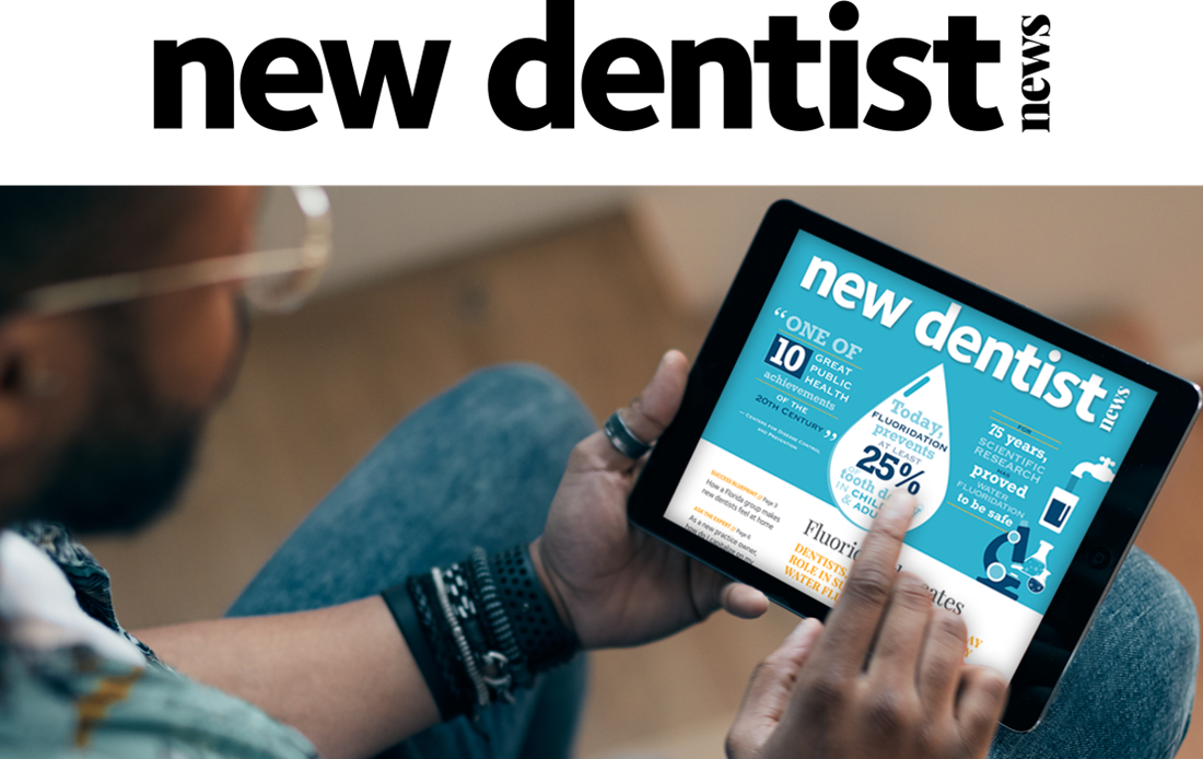 New Dentist News header with man using tablet