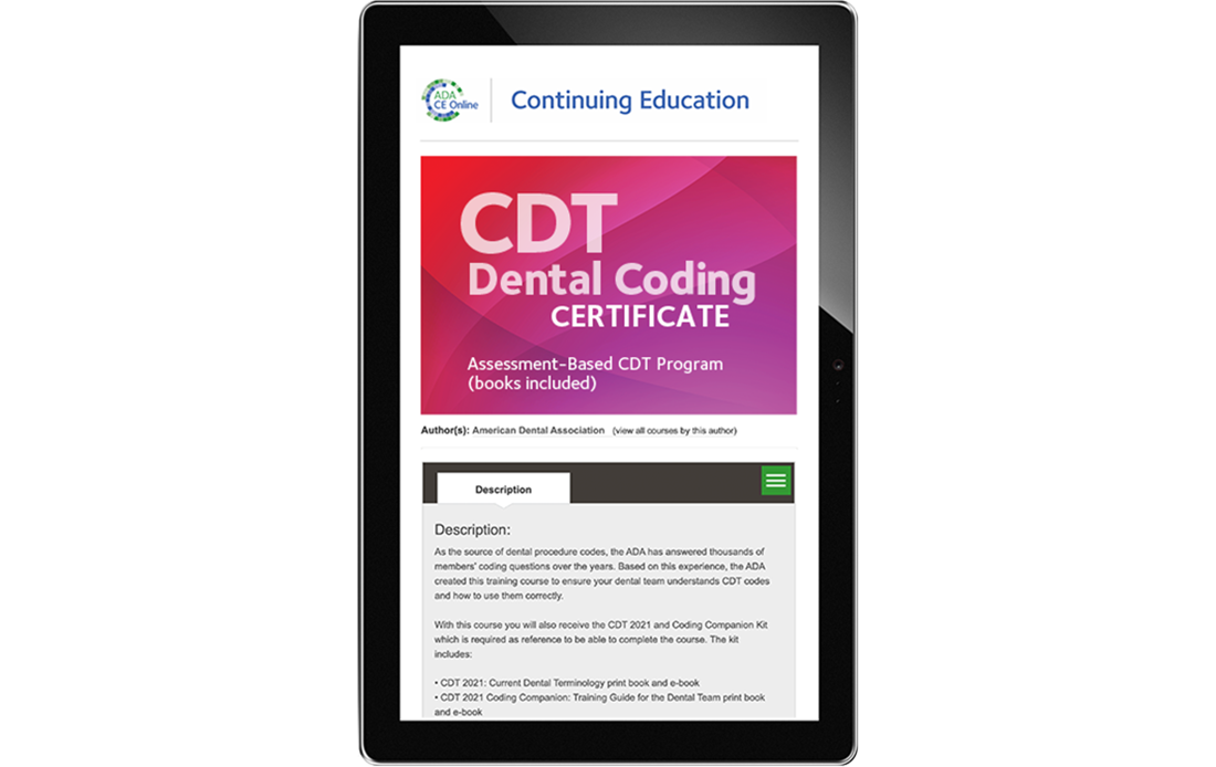 ADA CDT Coding course on a tablet