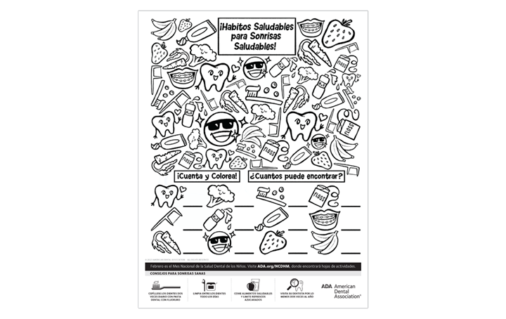 National Children's Dental Health Month spanish color and count
