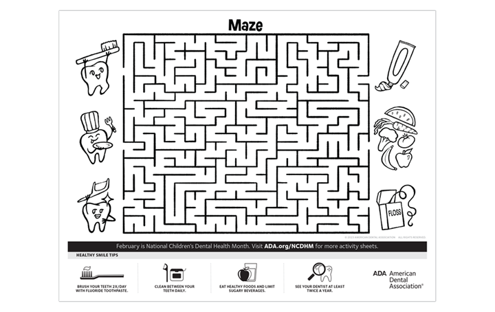 National Children's Dental Health Month enligsh maze