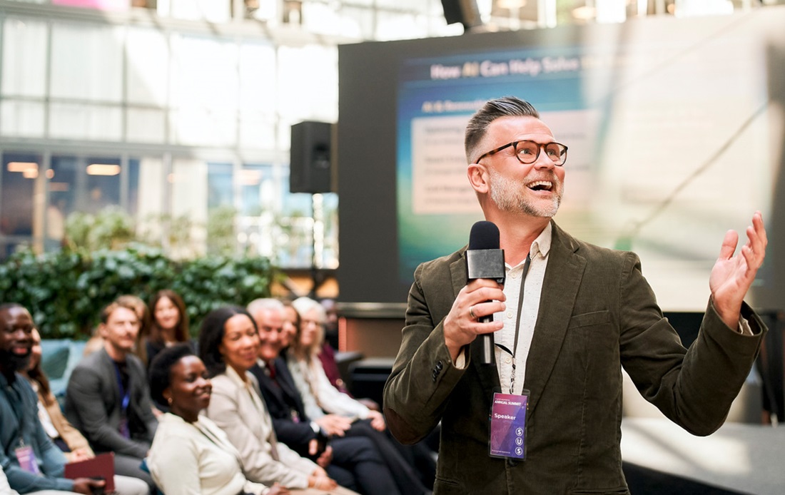 Person speaking to audience