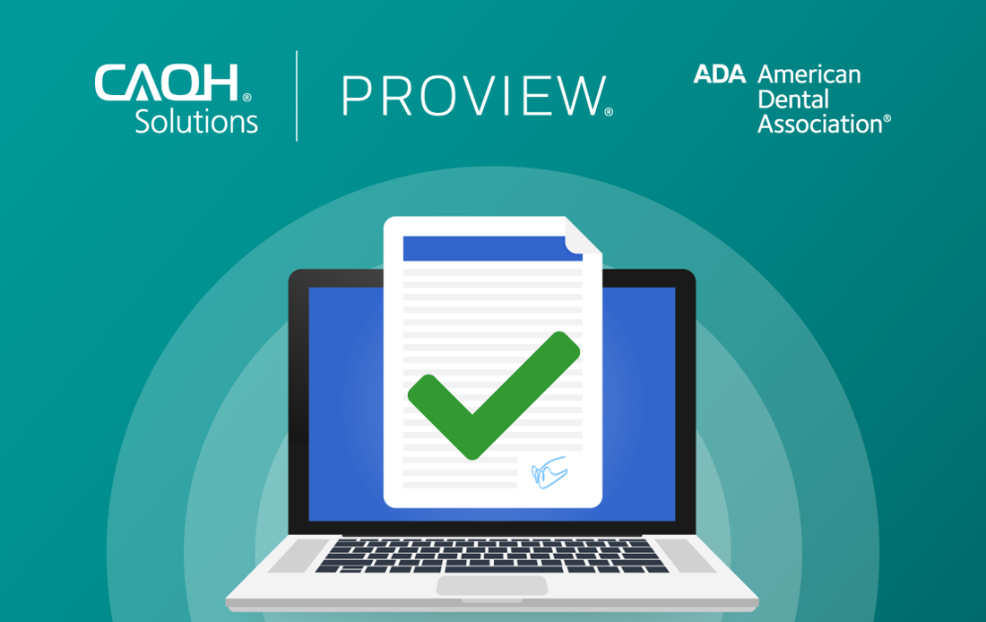 A graphic for CAQH Solutions, Proview. 