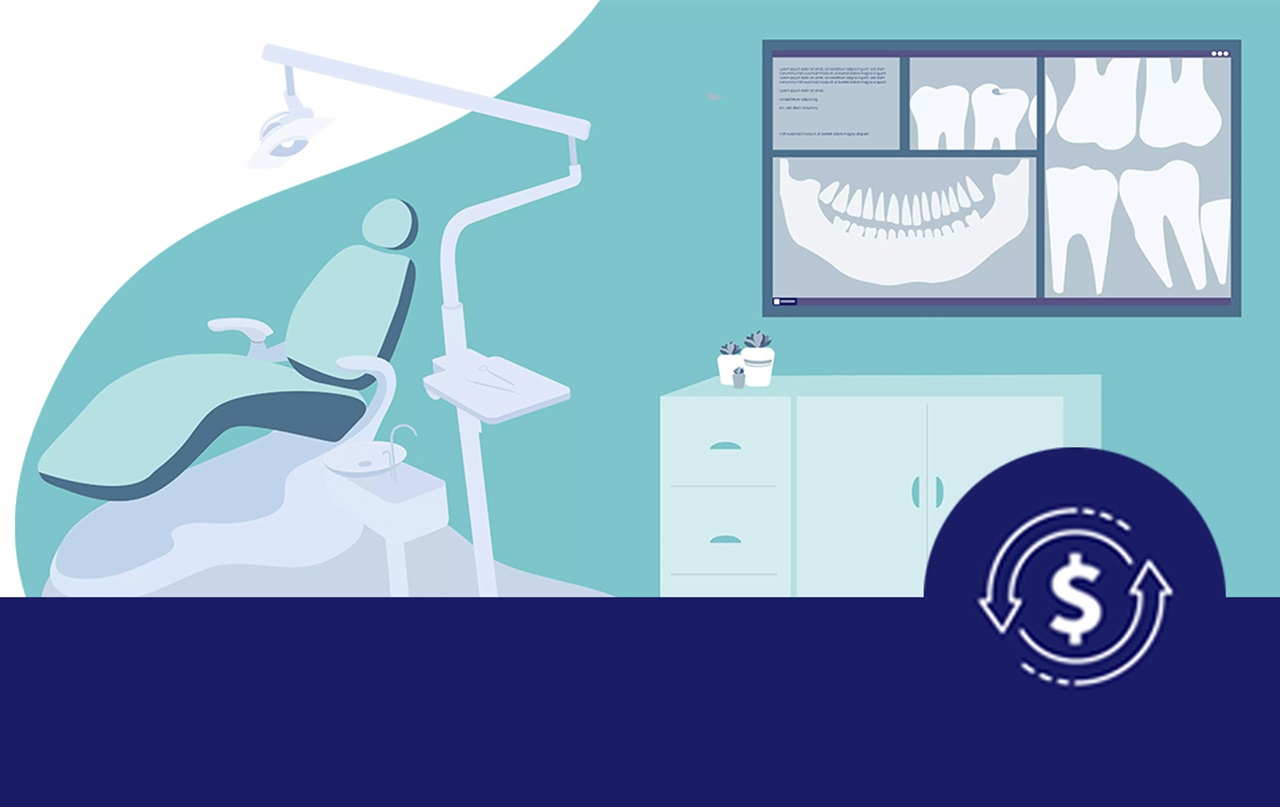 An illustration of a dental chair and dental equipment