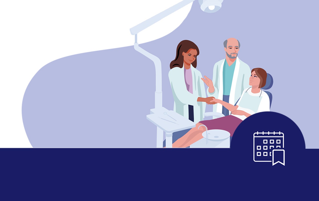 An illustration of dentists with a patient in a dental chair