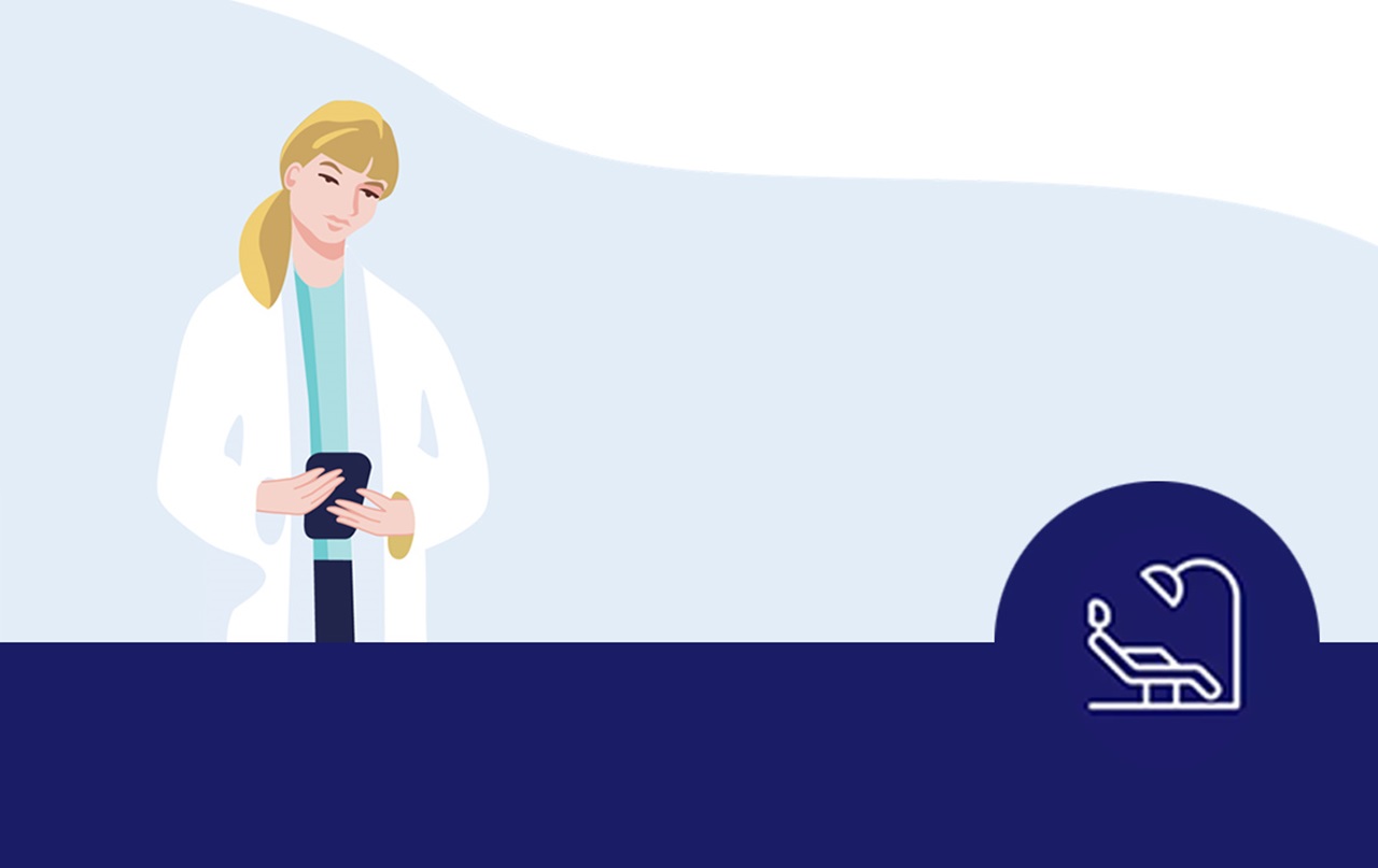 An illustration of a woman reviewing information on a device