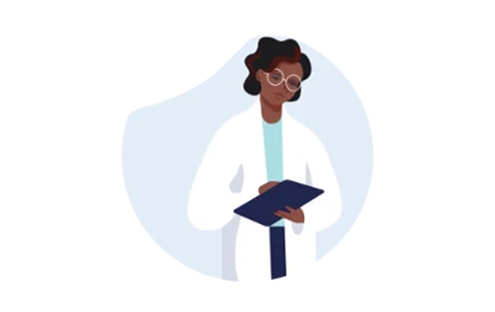 An illustration of a woman with a notebook