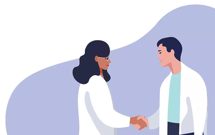 An illustration of two people shaking hands