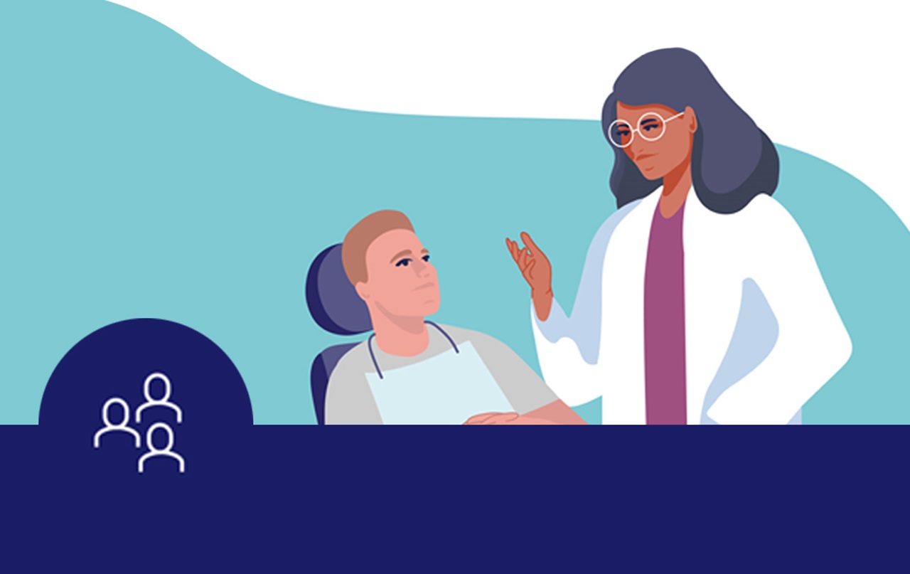 An illustration of a dentist and patient