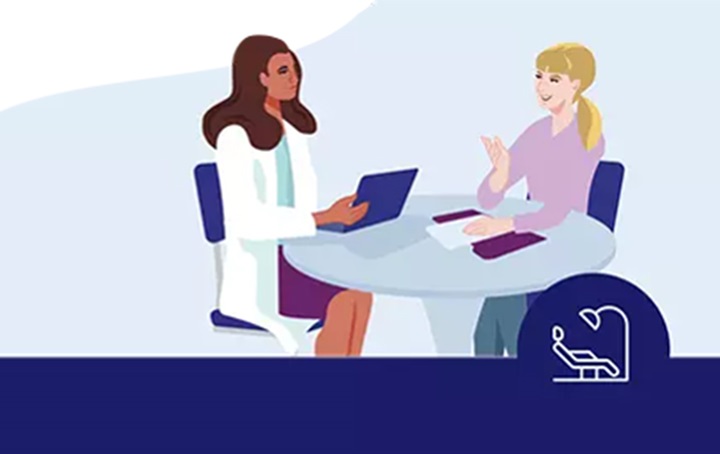 An illustration of people meeting at a table.
