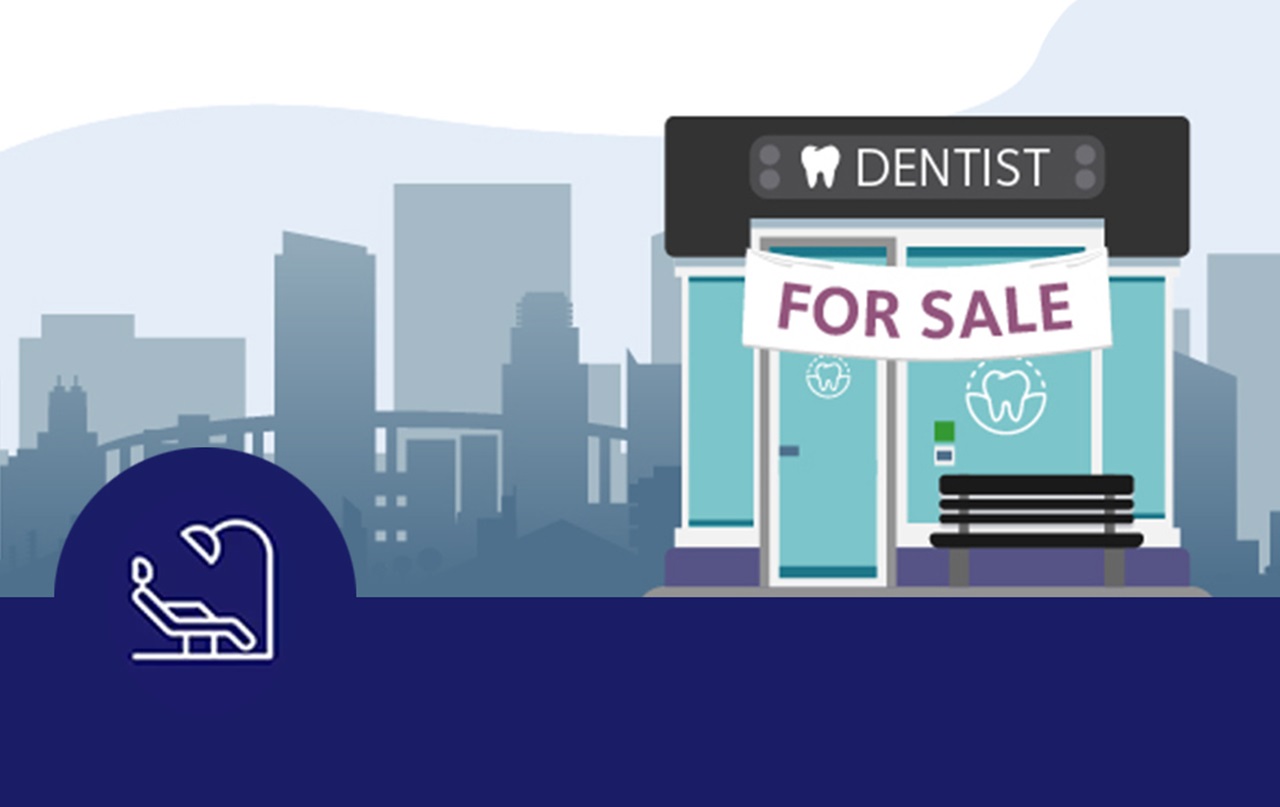 An illustration of a dental practice for sale in the city