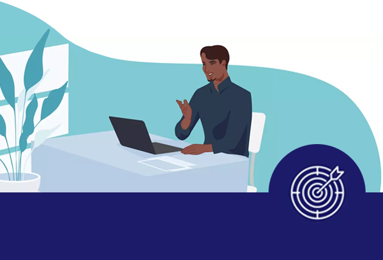 An illustration of a man using a laptop