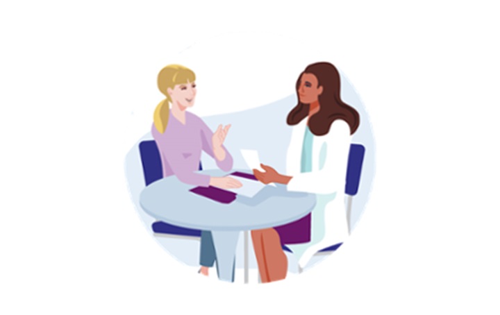 An illustration of two women at a meeting