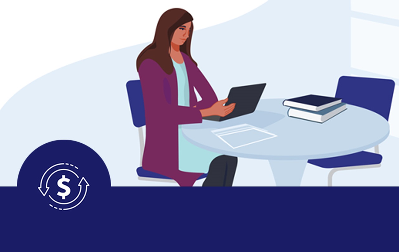 An illustration of a woman on laptop