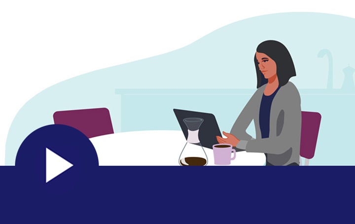 An illustration of a woman on laptop
