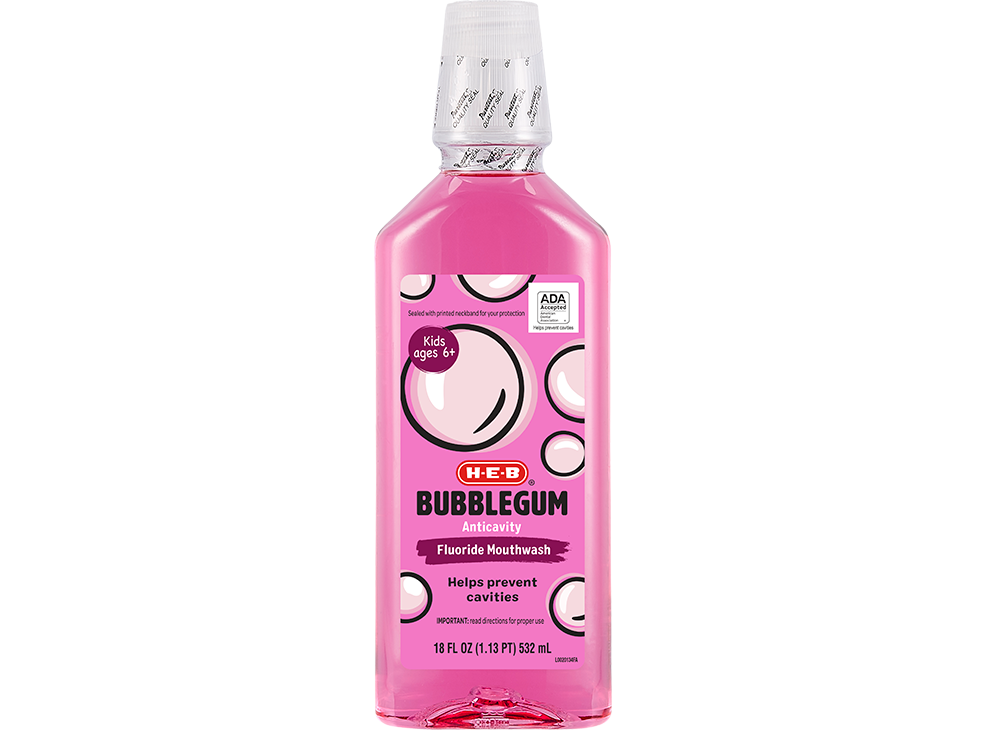 Image 1: H-E-B Bubblegum Anticavity Fluoride Rinse