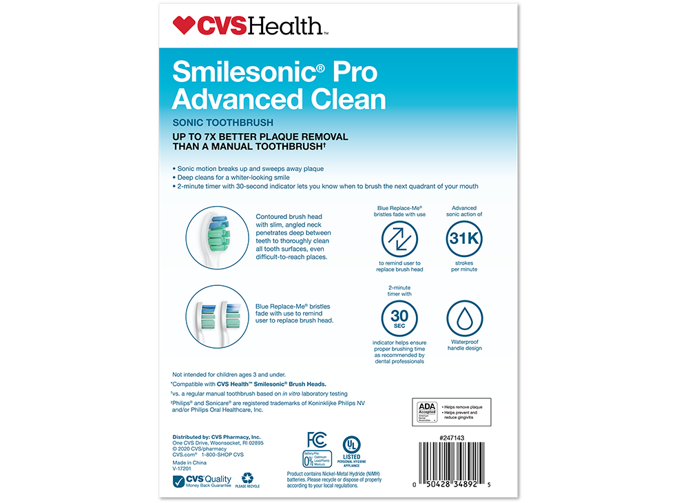 CVS Health SmileSonic Pro Advanced Clean Sonic Toothbrush American