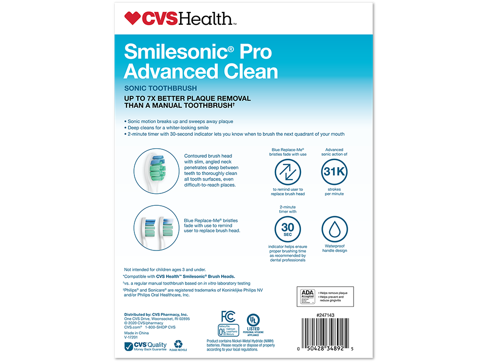 Image 2: CVS Health SmileSonic Pro Advanced Clean Sonic Toothbrush