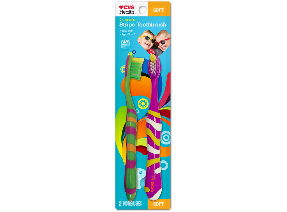 Image 1: CVS Health Children's Stripe Manual Toothbrush