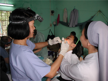 dentist examining child