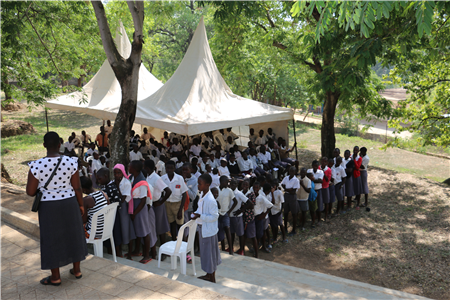 Patients waiting at clinic in Uganda