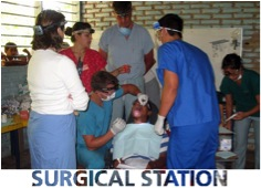 group of dentists examining child