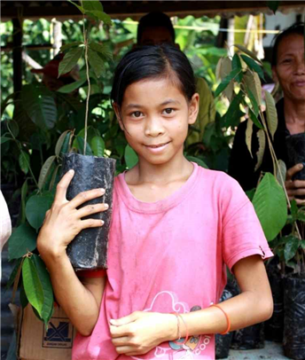 Young girl holding plant