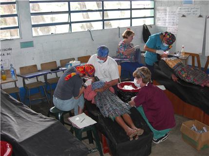 Dental clinic set up in classroom