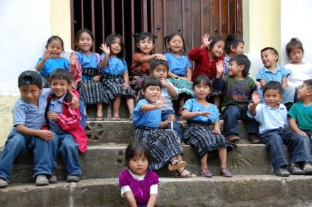 Children sitting on steps
