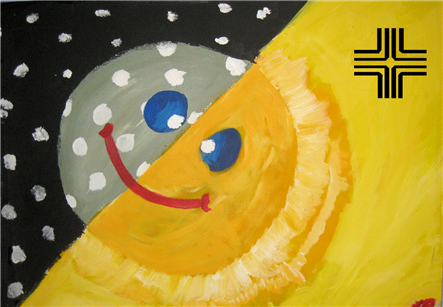 Illustration of a smiling face on a black and yellow background